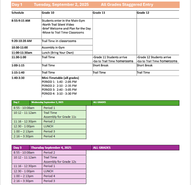 Modified Schedule First Week